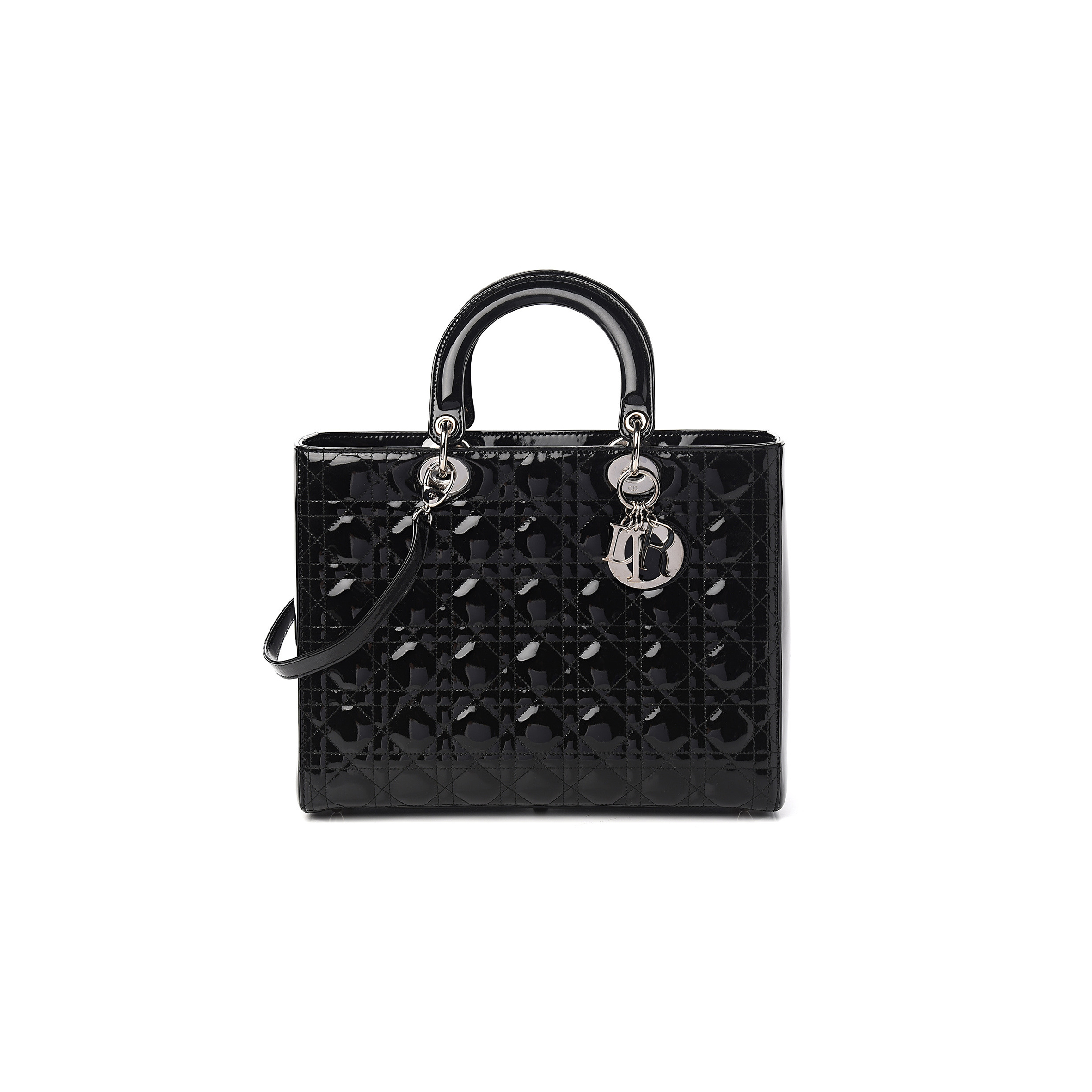 DIOR PATENT CANNAGE LARGE LADY DIOR BLACK (32*25*12cm) 